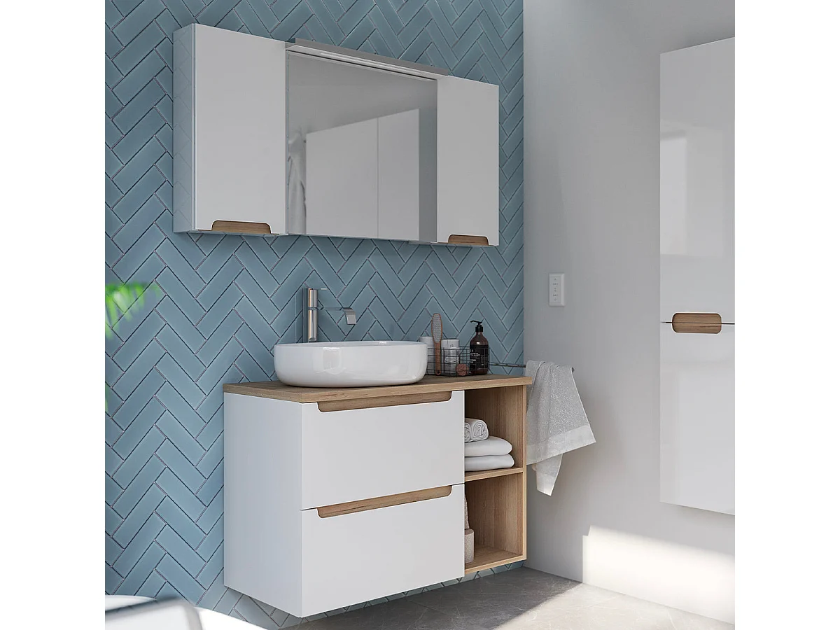 Livia 2-niche 90cm white and wood undermount cabinet