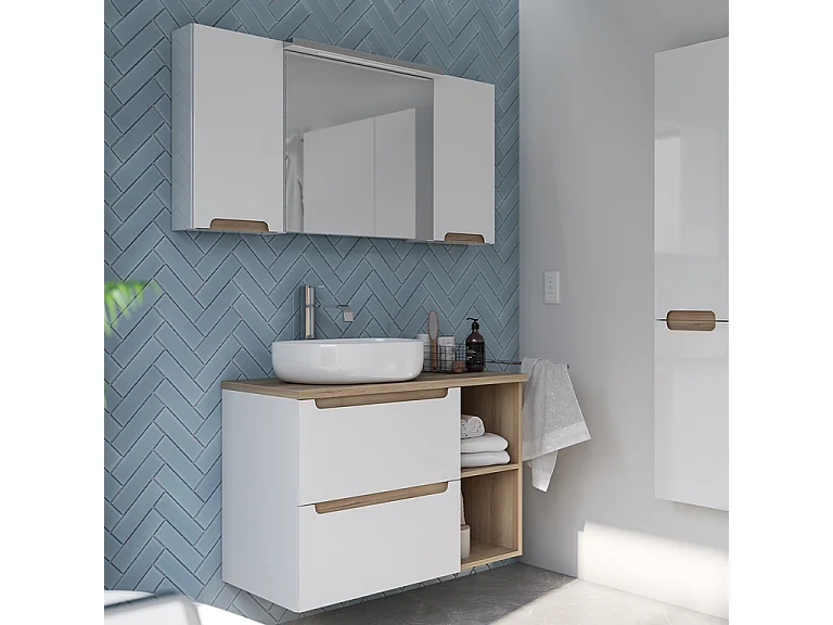 Meuble sous-vasque 60cm 2 tiroirs Livia Blanc et Bois