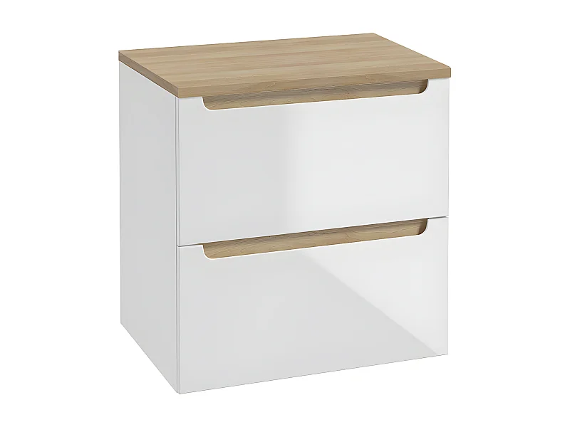 Meuble sous-vasque 60cm 2 tiroirs plan de toilette Livia Blanc et Bois