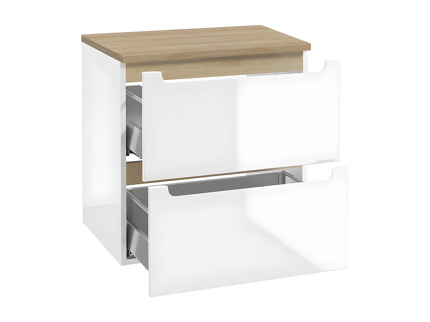 Meuble sous-vasque 60cm 2 tiroirs plan de toilette Livia Blanc et Bois