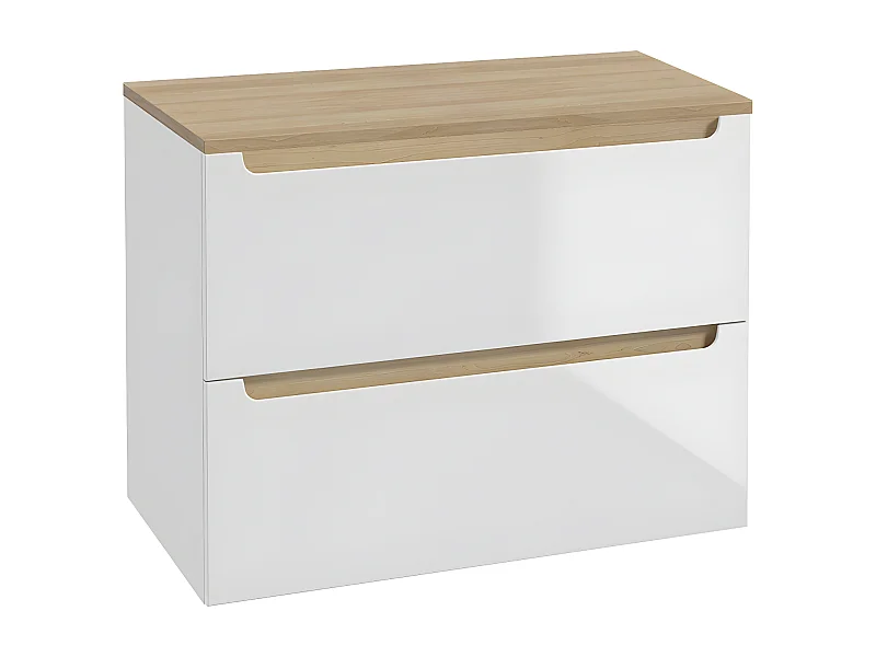 Meuble sous-vasque 80cm 2 tiroirs plan de toilette Livia Blanc et Bois