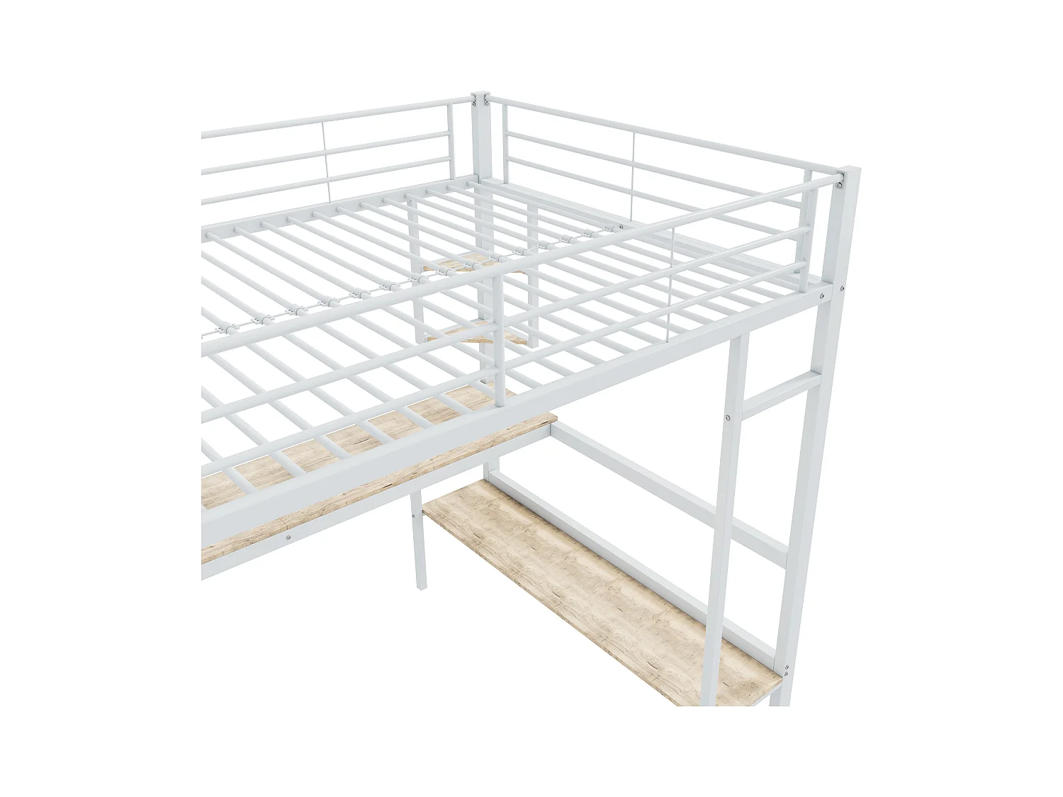 Lit mezzanine en fer - 90x200cm - avec bureau et 5 étagères - Blanc