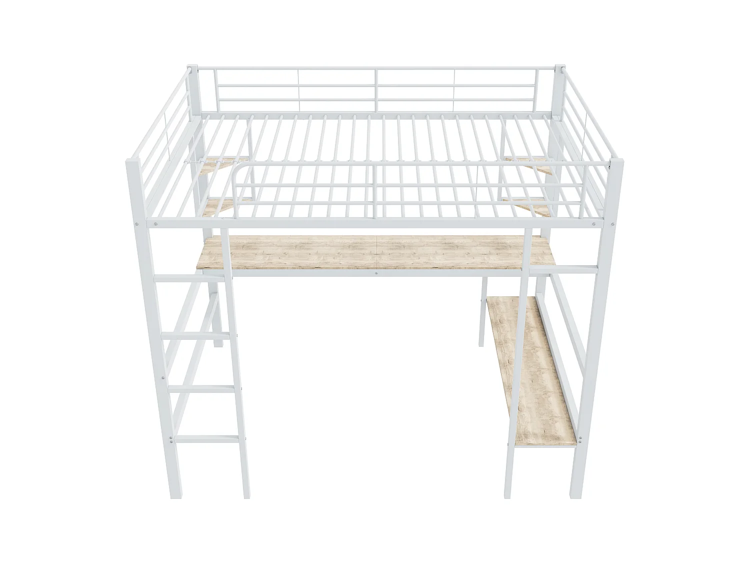 Lit mezzanine en fer - 90x200cm - avec bureau et 5 étagères - Blanc