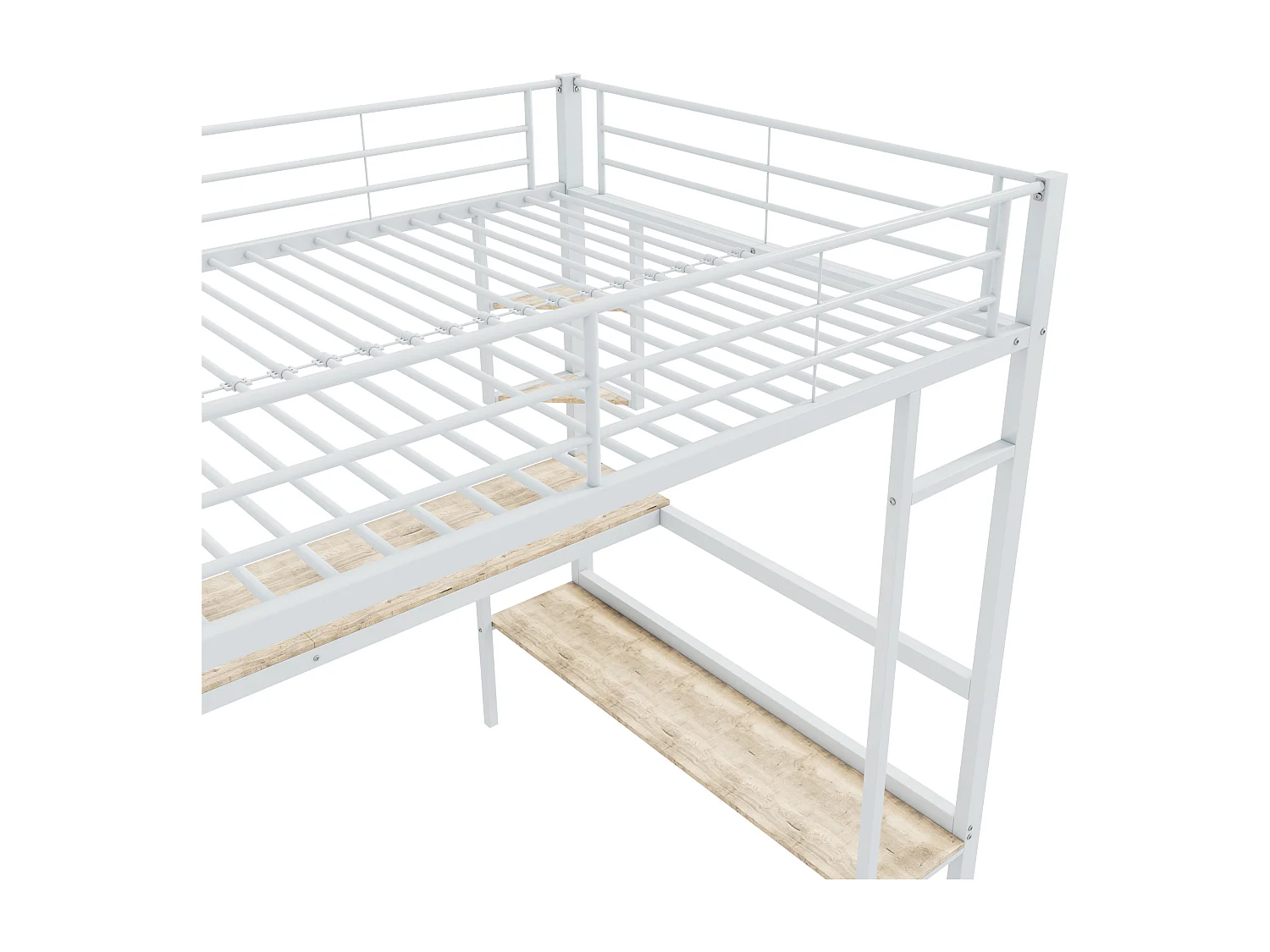Lit mezzanine en fer - 90x200cm - avec bureau et 5 étagères - Blanc
