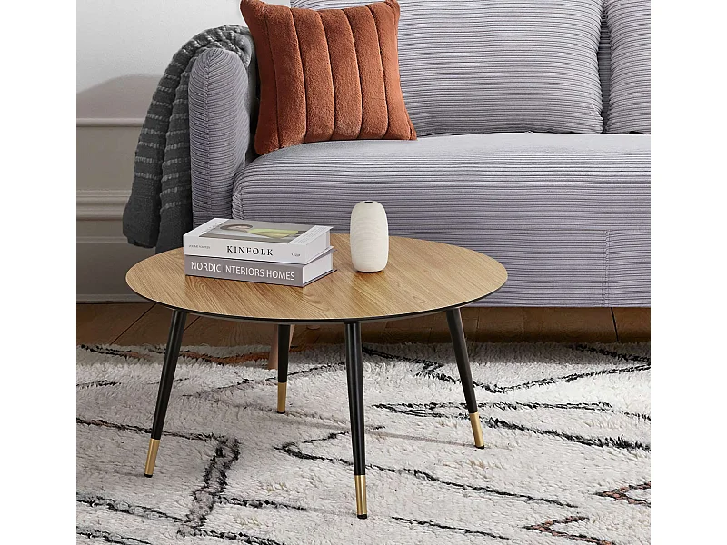 Table basse ronde de diamètre 80 cm en finition mélaminé imitation chêne - MATIS