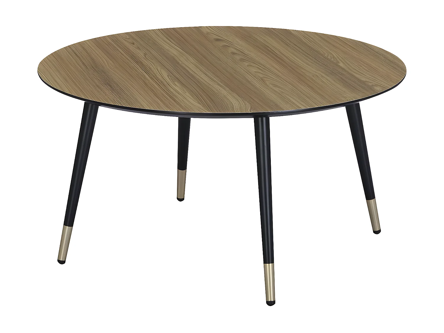 Tavolino rotondo MATIS in stile mid-century con finitura in melaminico effetto quercia - Diametro 80 cm