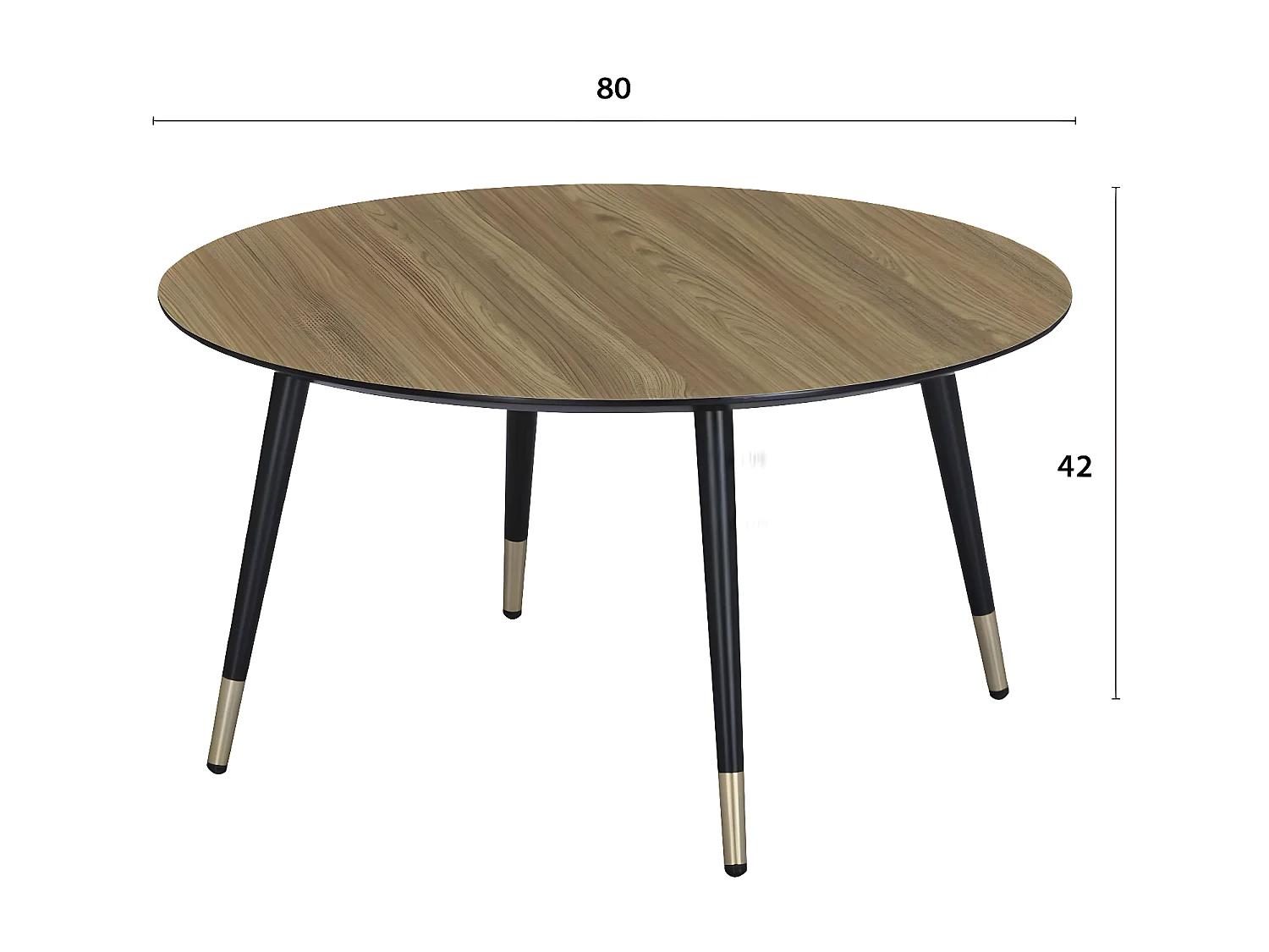 Ronde salontafel met een diameter van 80 cm in melamine afwerking met eikenlook - MATIS
