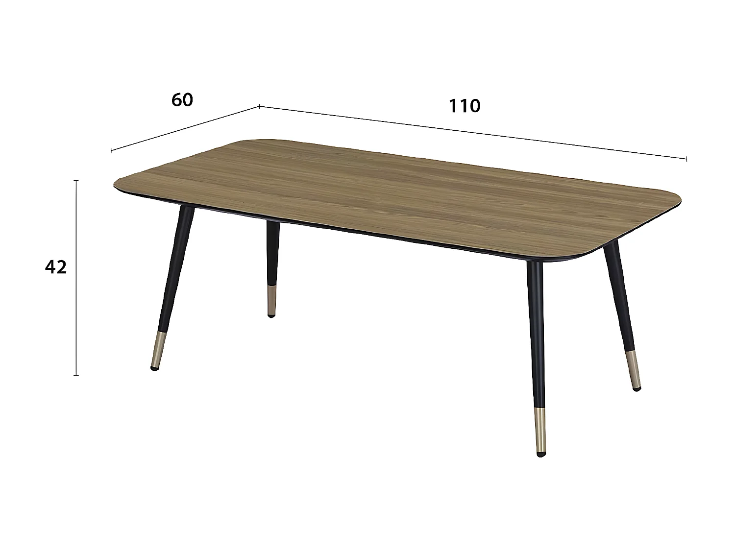 Tavolino rettangolare MATIS in stile mid-century con finitura in melaminico effetto quercia