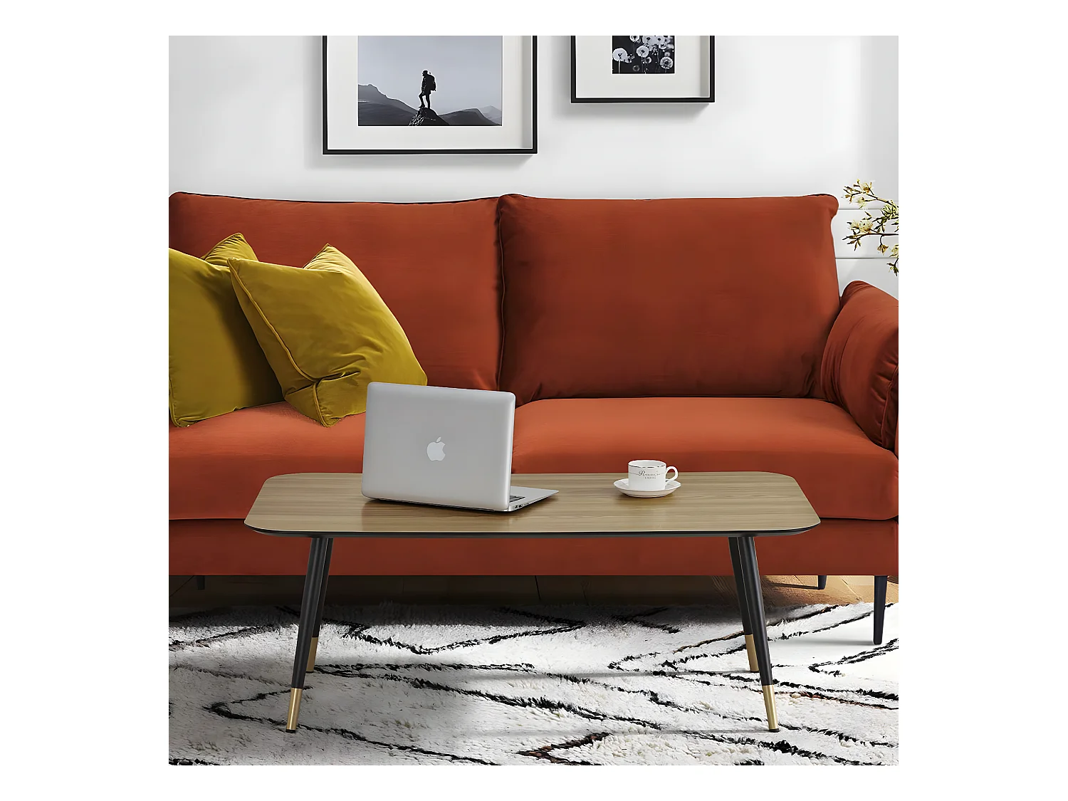 Table basse rectangulaire dimensions 110 x 60 cm en finition mélaminé imitation chêne - MATIS