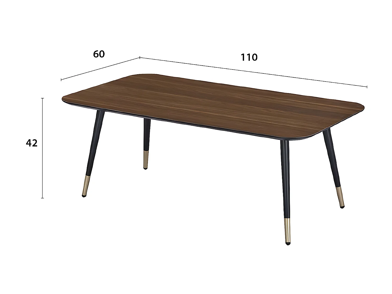 Tavolino rettangolare MATIS in stile mid-century con finitura in noce melaminico