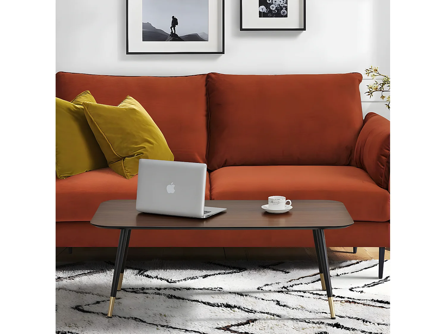 Table basse rectangulaire dimensions 110 x 60 cm en finition mélaminé imitation noyer - MATIS