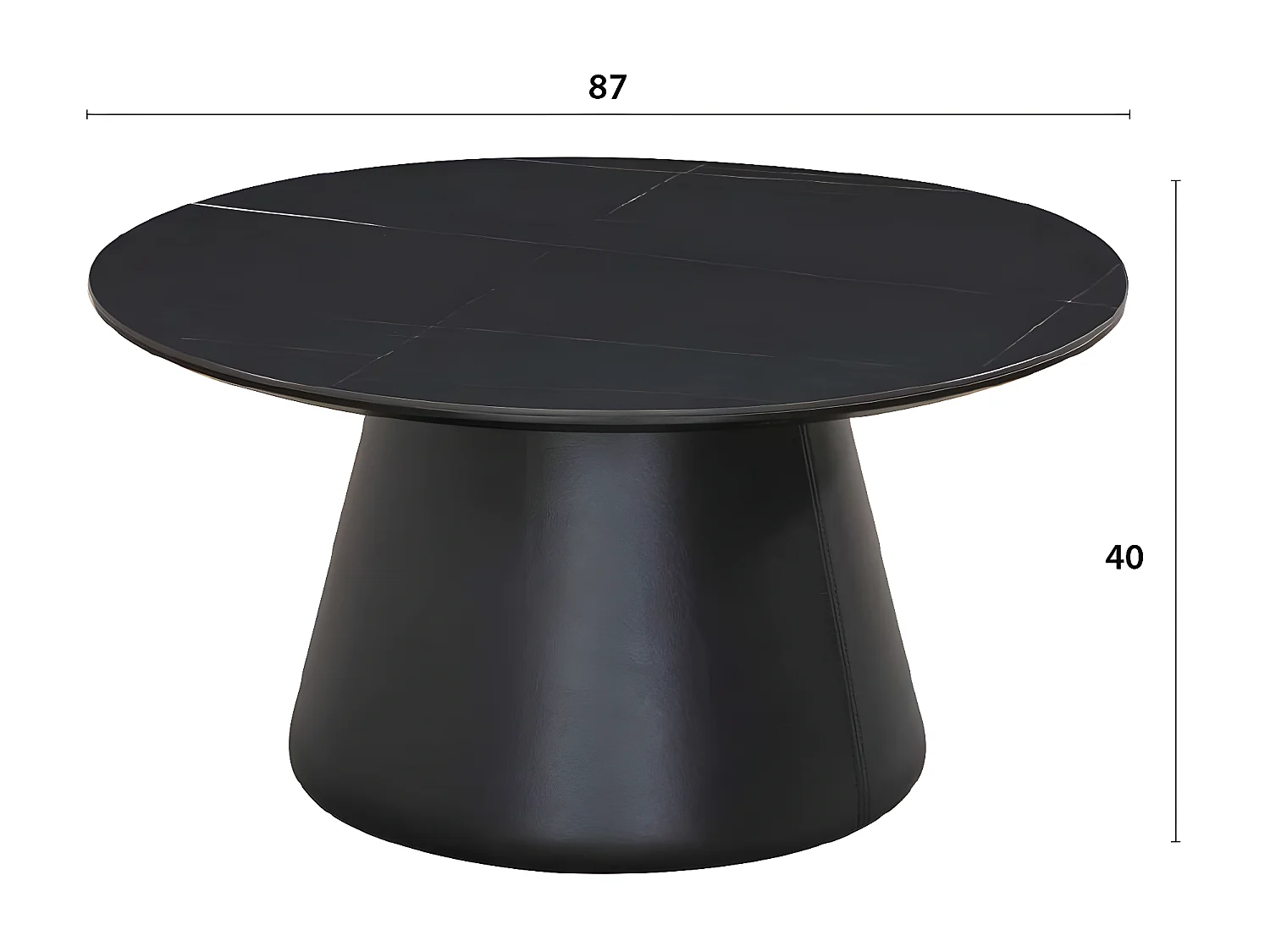 Table basse ronde de diamètre 80 cm en finition imitation marbre noir stratifié - MANDY