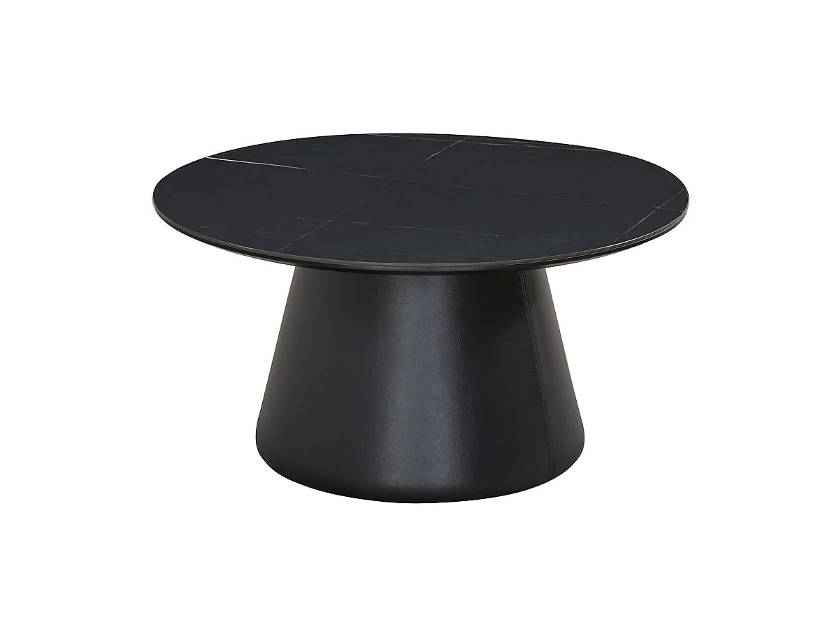 Table basse ronde de diamètre 80 cm en finition imitation marbre noir stratifié - MANDY