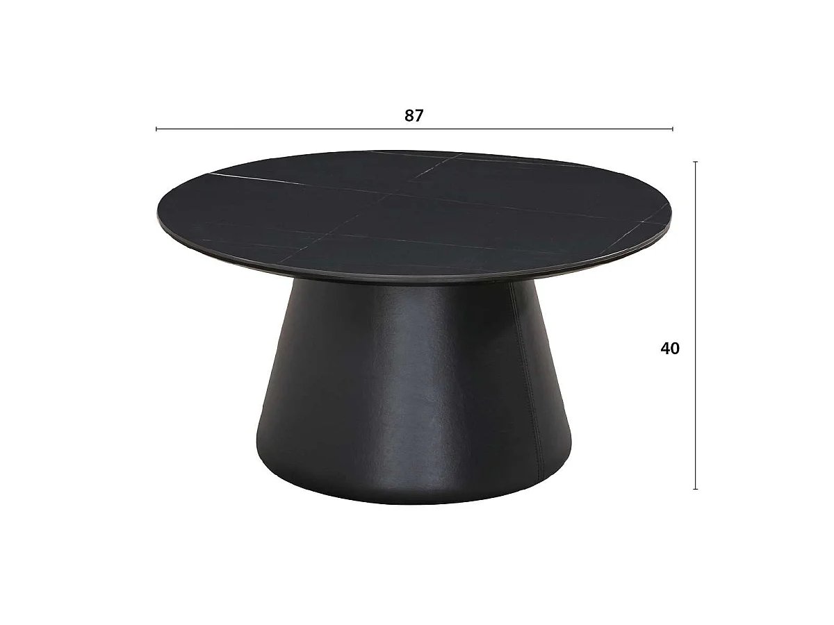 Table basse ronde de diamètre 80 cm en finition imitation marbre noir stratifié - MANDY