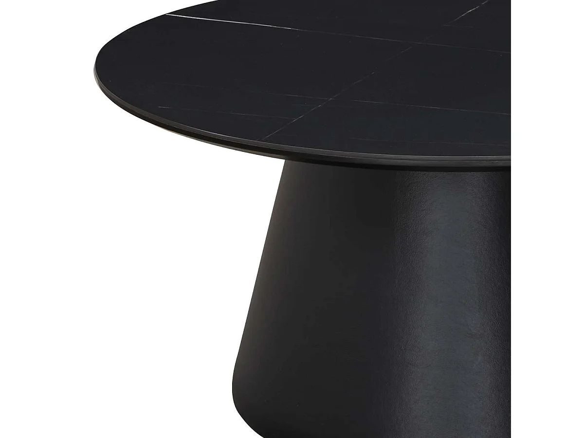 Table basse ronde de diamètre 80 cm en finition imitation marbre noir stratifié - MANDY