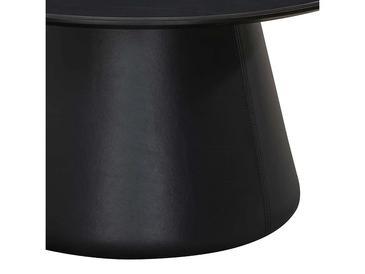 Table basse ronde de diamètre 80 cm en finition imitation marbre noir stratifié - MANDY