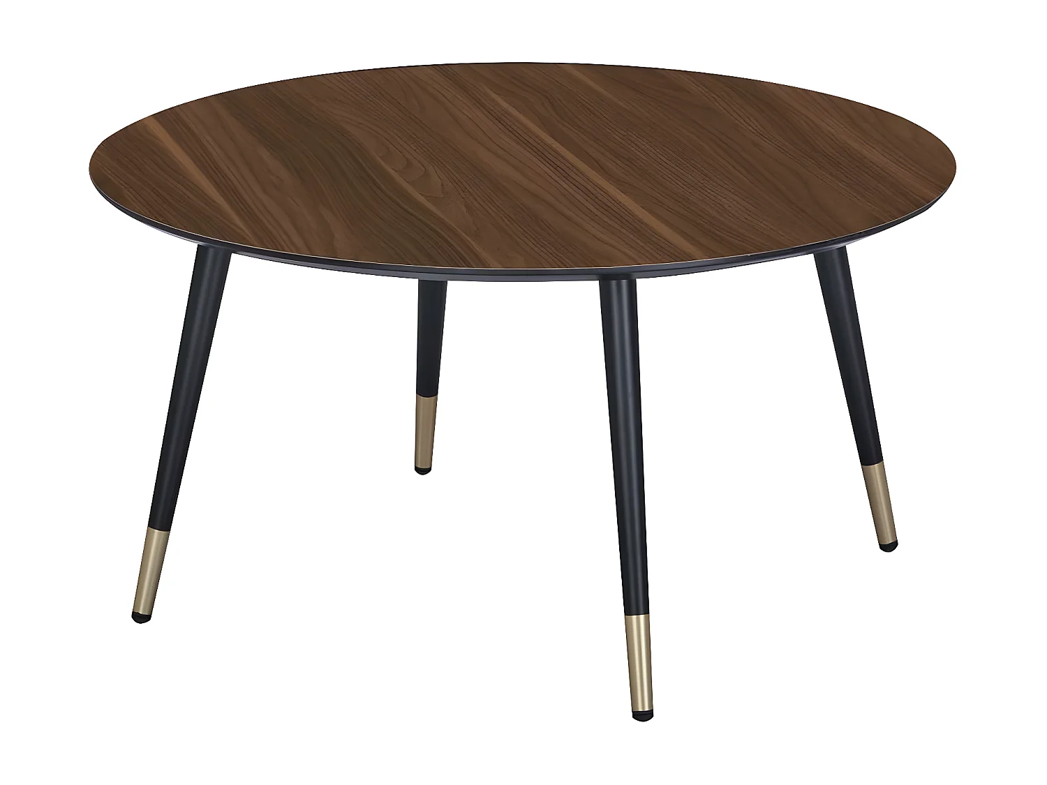 Table basse ronde de diamètre 80 cm en finition mélaminé imitation noyer - MATIS