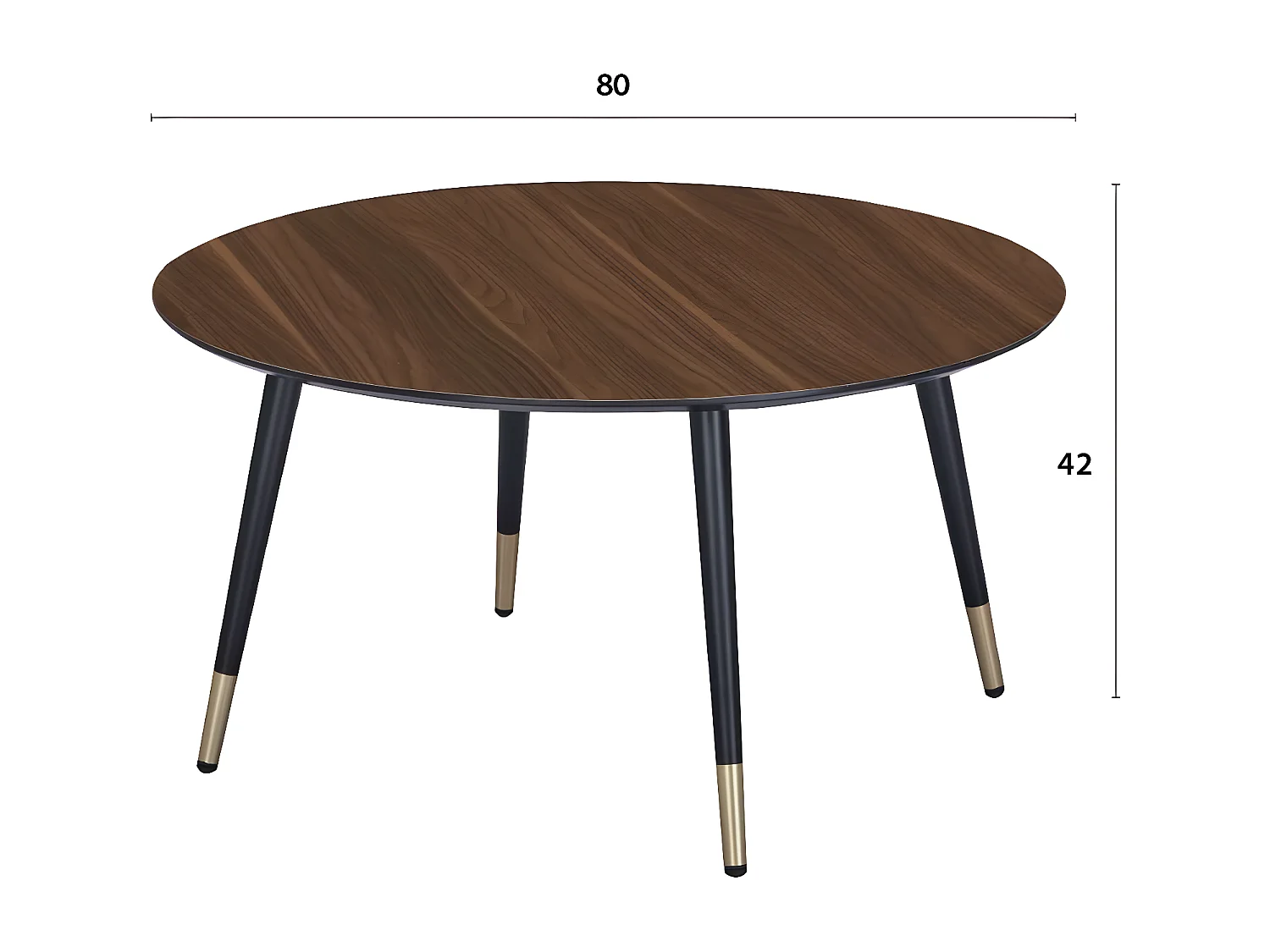 Table basse ronde de diamètre 80 cm en finition mélaminé imitation noyer - MATIS