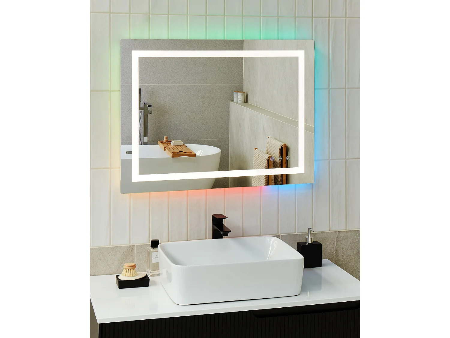 Miroir de salle de bain LED PRENOIS 80 cm 60 cm Argenté