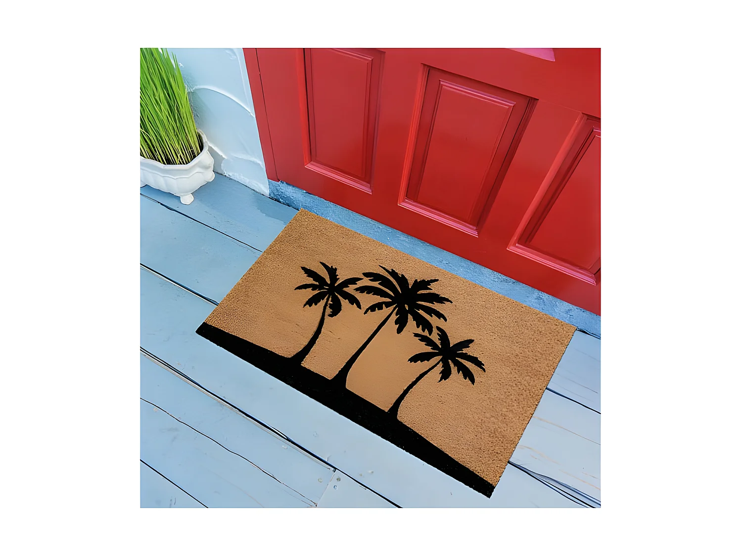 Natuurlijke PVC kokosvezel borstelmat 40x60cm met palmboom motief voor binnen/buiten onder afdak