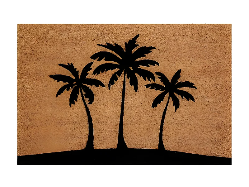 Natuurlijke PVC kokosvezel borstelmat 40x60cm met palmboom motief voor binnen/buiten onder afdak