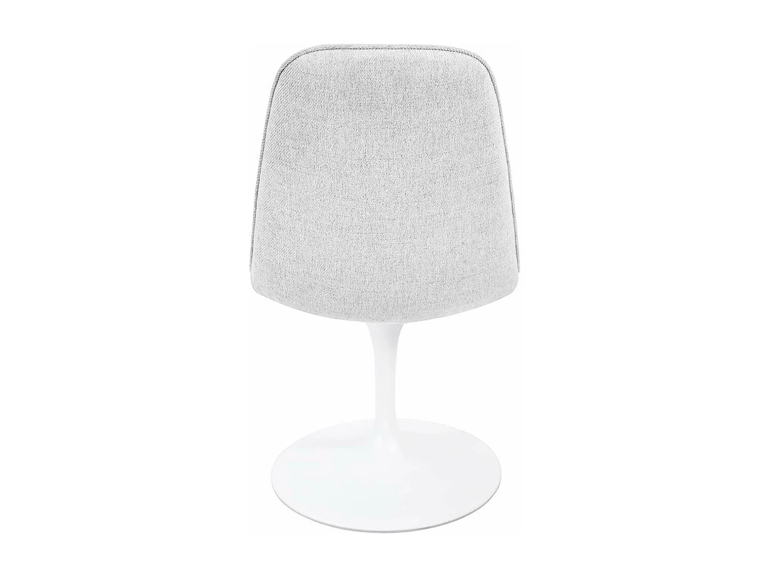 Chaise pivotante avec assise et dossier rembourrés recouverts de tissu blanc gris clair, base ronde en métal avec revêtement en epoxy blanc - LORA