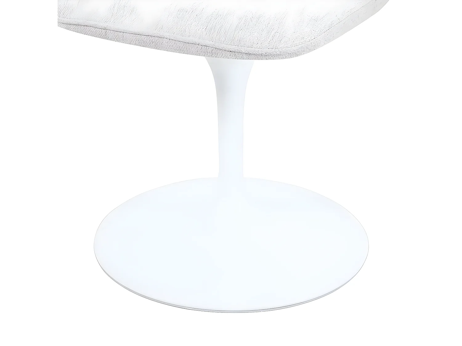 Chaise pivotante avec assise et dossier rembourrés recouverts de tissu blanc gris clair, base ronde en métal avec revêtement en epoxy blanc - LORA