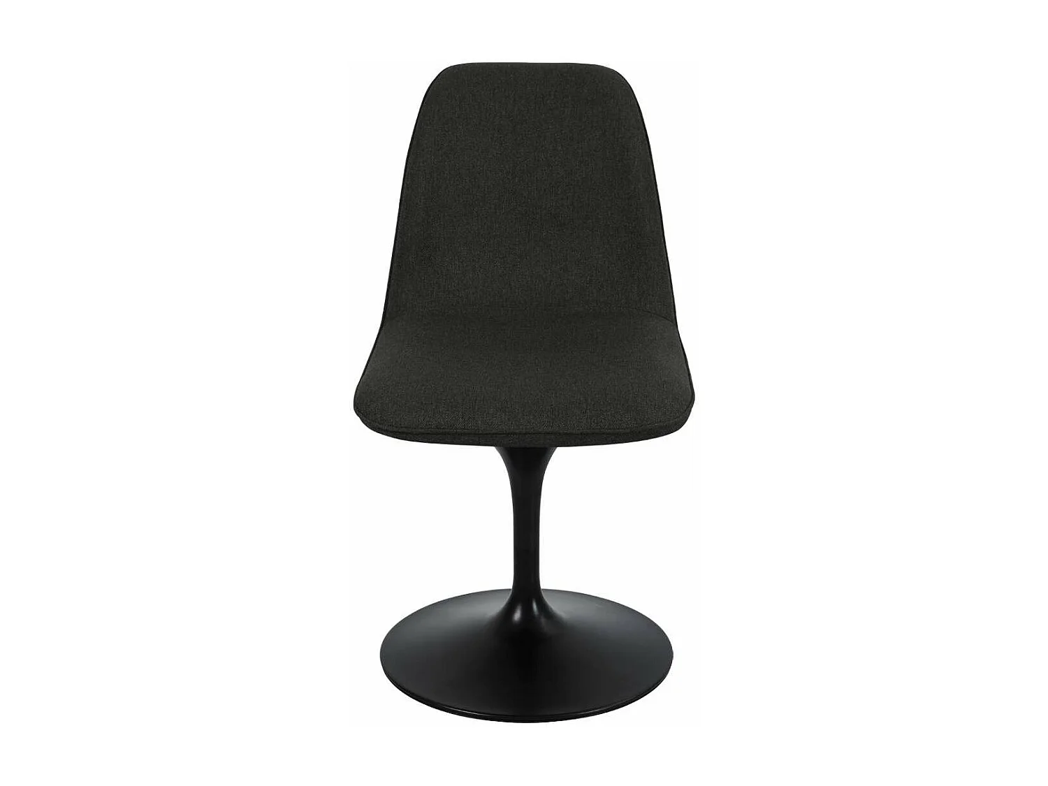 Chaise pivotante avec assise et dossier rembourrés recouverts de tissu noir bronze, base ronde en métal avec revêtement en epoxy noir - LORA