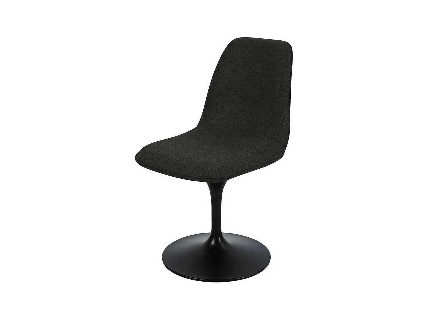 Chaise pivotante avec assise et dossier rembourrés recouverts de tissu noir bronze, base ronde en métal avec revêtement en epoxy noir - LORA