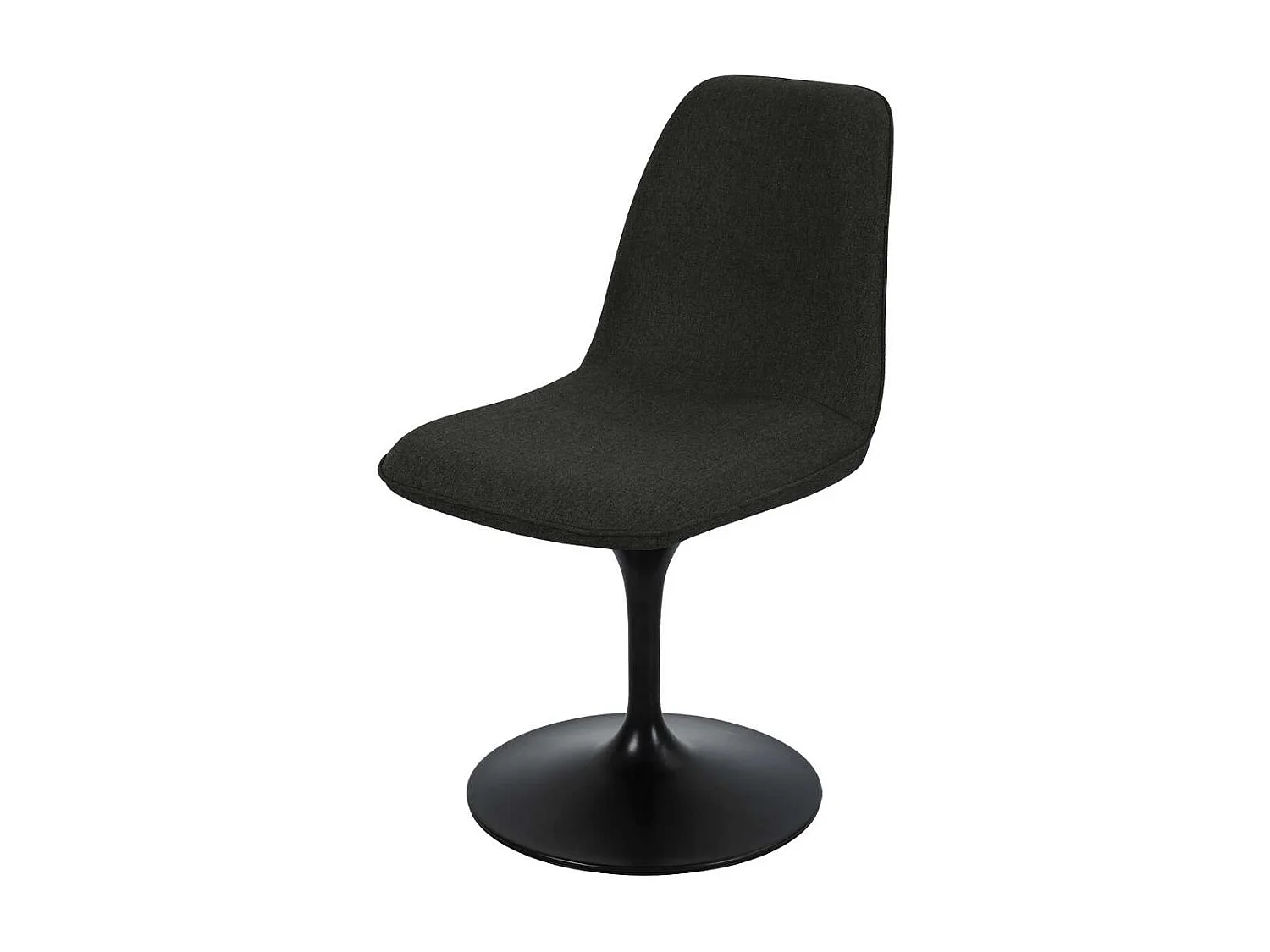 Chaise pivotante avec assise et dossier rembourrés recouverts de tissu noir bronze, base ronde en métal avec revêtement en epoxy noir - LORA