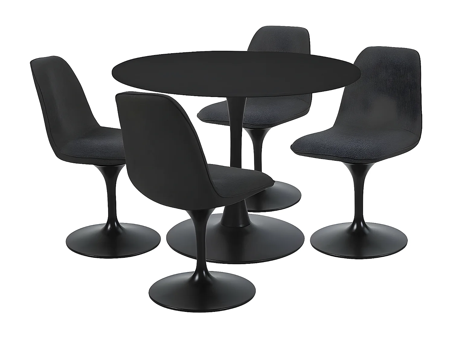 Chaise pivotante avec assise et dossier rembourrés recouverts de tissu noir bronze, base ronde en métal avec revêtement en epoxy noir - LORA