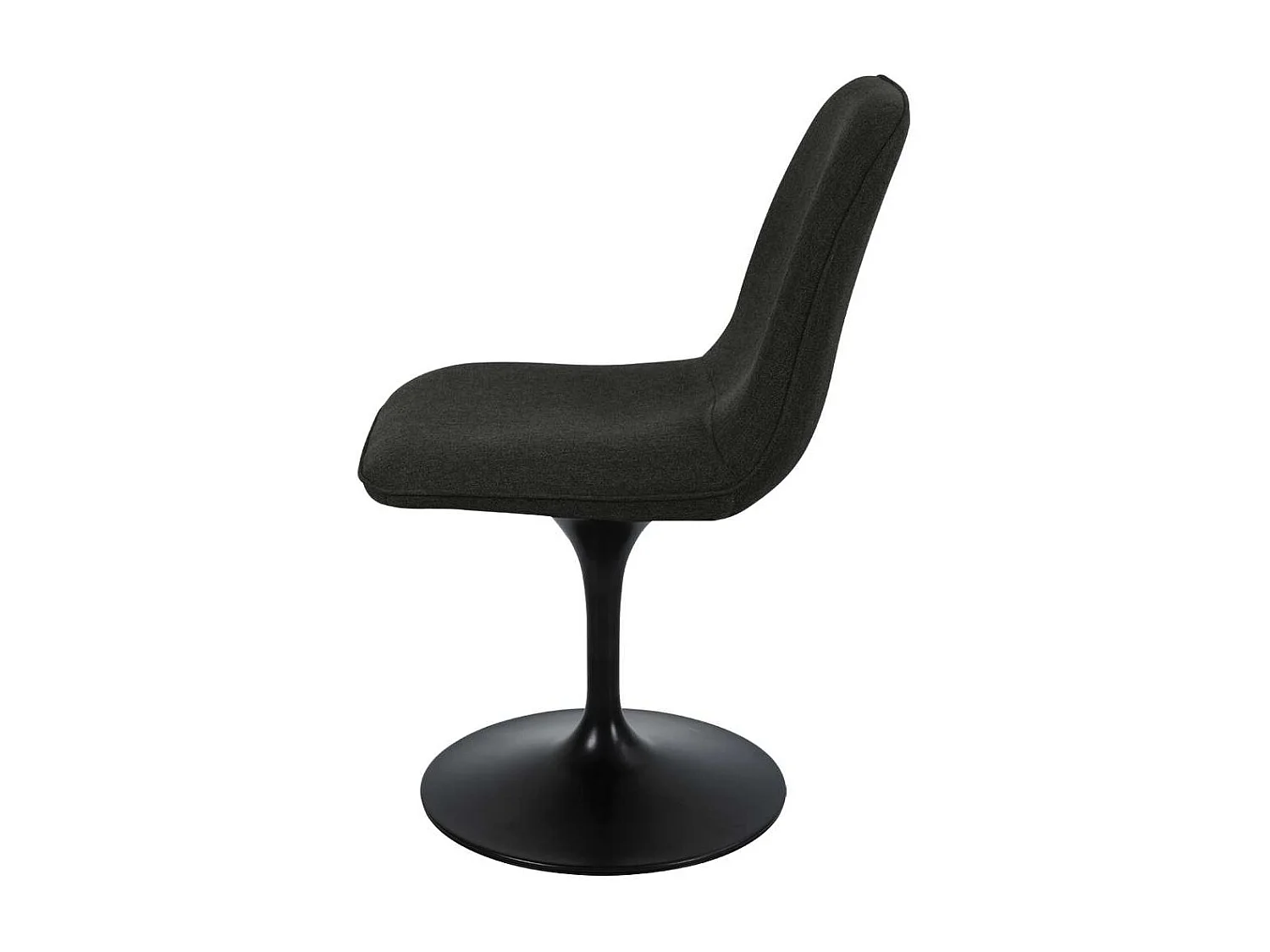 Chaise pivotante avec assise et dossier rembourrés recouverts de tissu noir bronze, base ronde en métal avec revêtement en epoxy noir - LORA