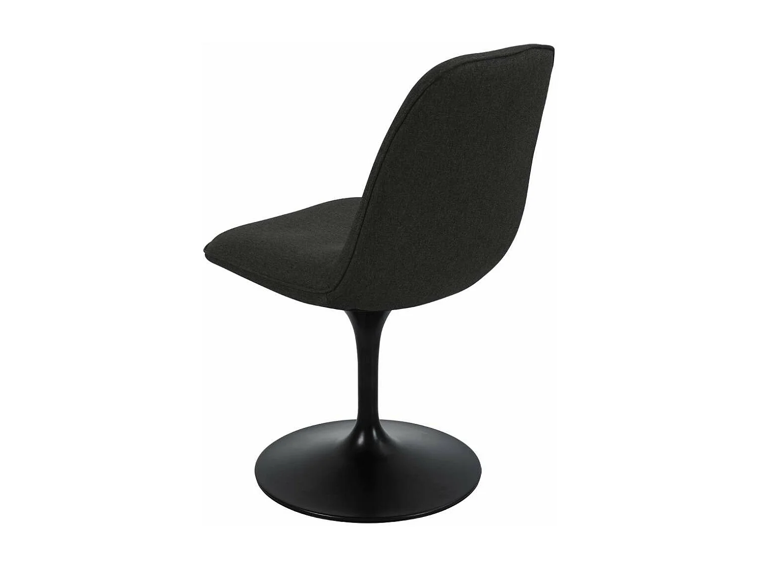 Chaise pivotante avec assise et dossier rembourrés recouverts de tissu noir bronze, base ronde en métal avec revêtement en epoxy noir - LORA