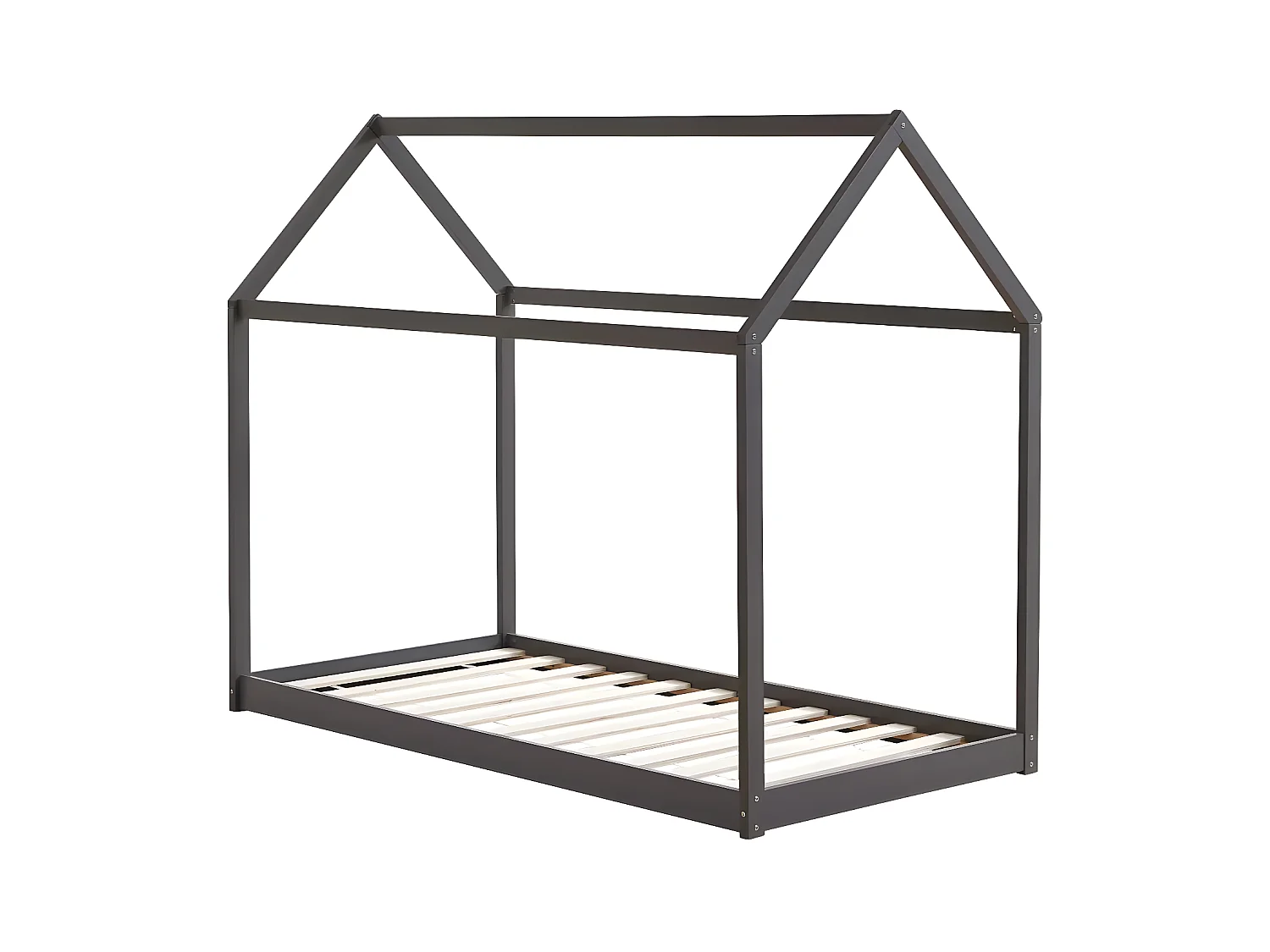 Lit cabane ROBINSON Gris en bois 90x190 cm avec sommier intégré