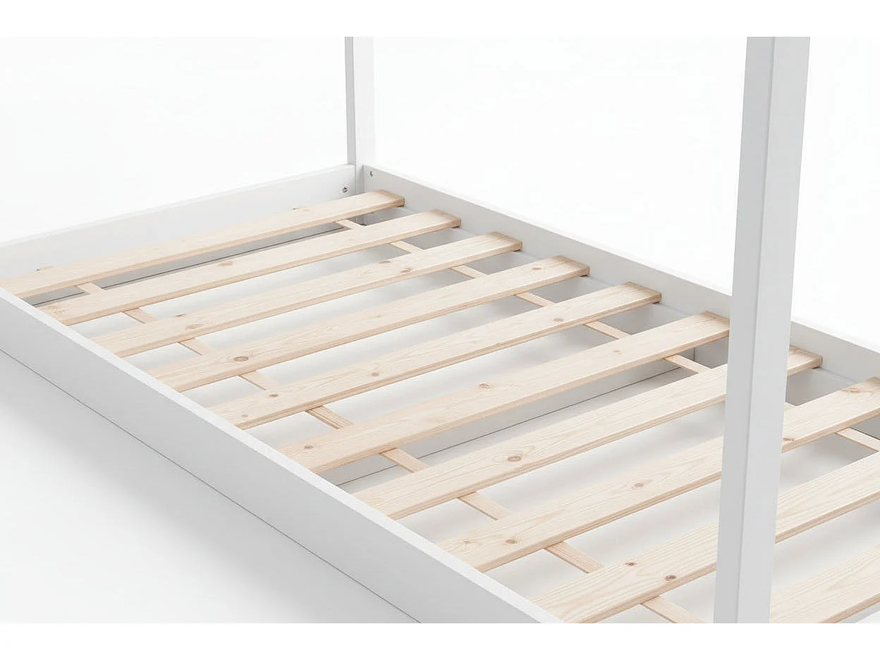Lit cabane enfant 90x190 cm pin massif sommier à lattes inclus ROBINSON – Blanc