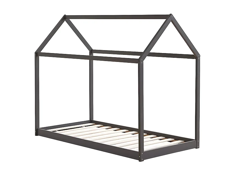 Lit cabane ROBINSON Gris en bois 90x190 cm avec sommier intégré