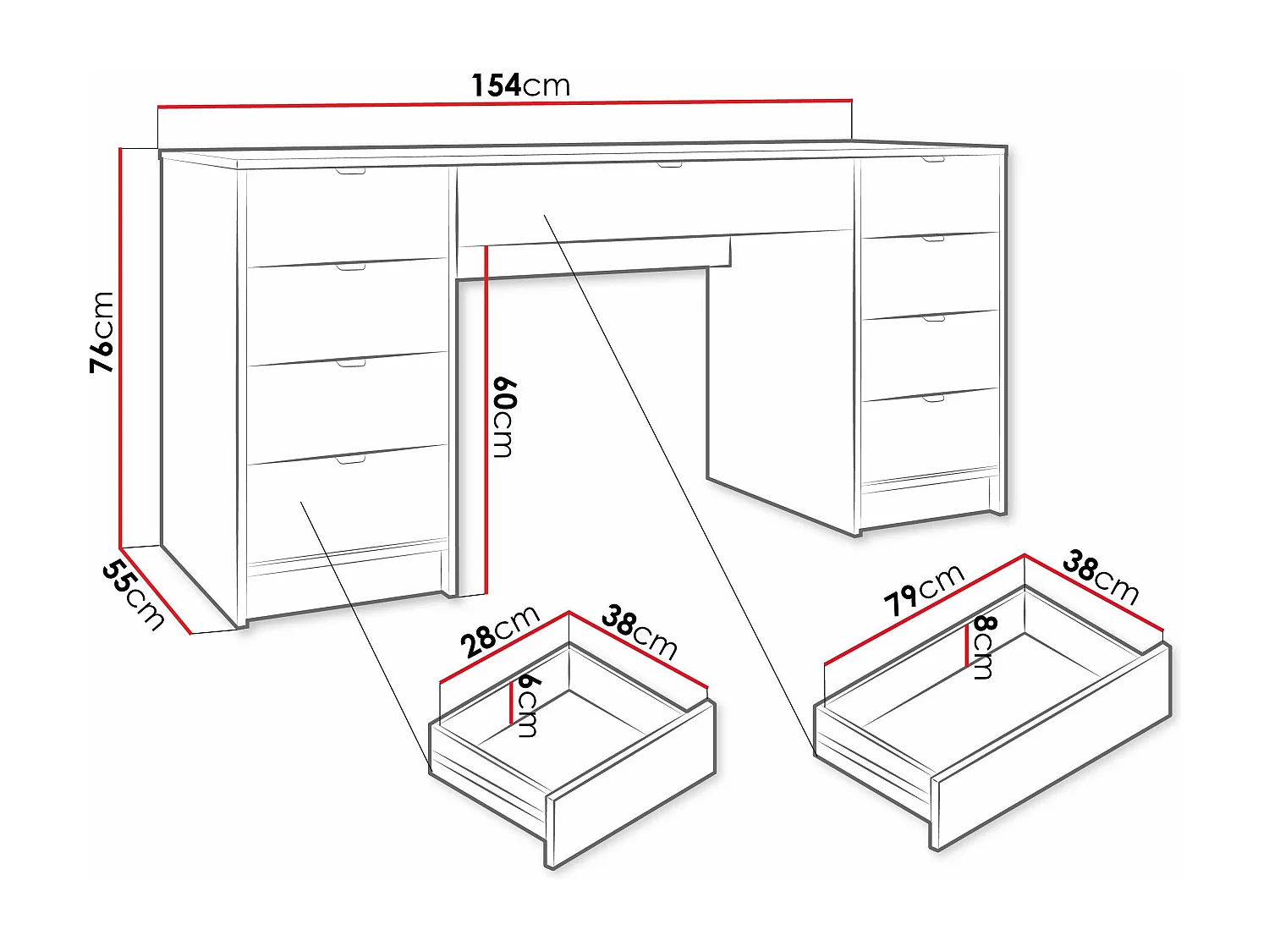 Bureau Comfivo Larmire 110, Avec tiroirs, 76x154x55cm, Blanc