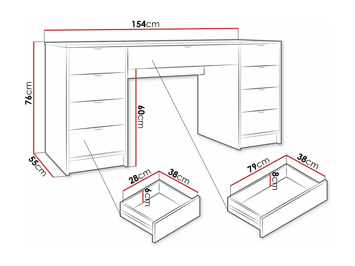 Mesa de escritório Comfivo Larmire 110, Com gavetas, 8x15x6cm