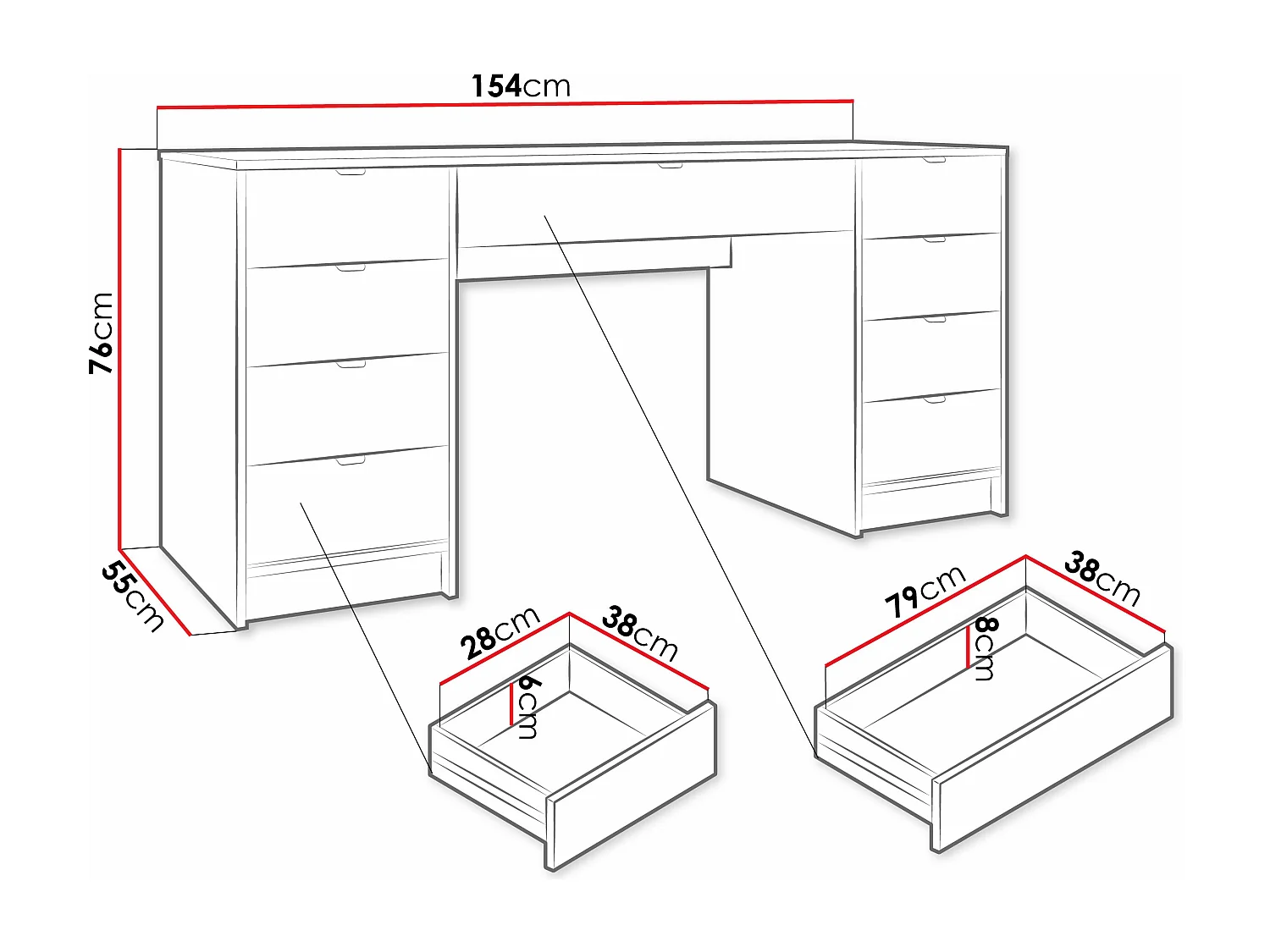 Mesa de escritório Comfivo Larmire 110, Com gavetas, 8x15x6cm