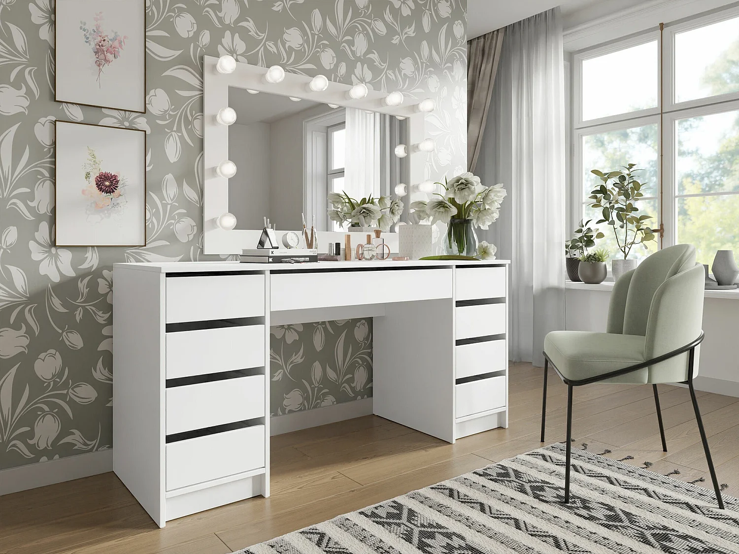 Bureau Comfivo 401, Avec tiroirs, 76x154x55cm, Blanc