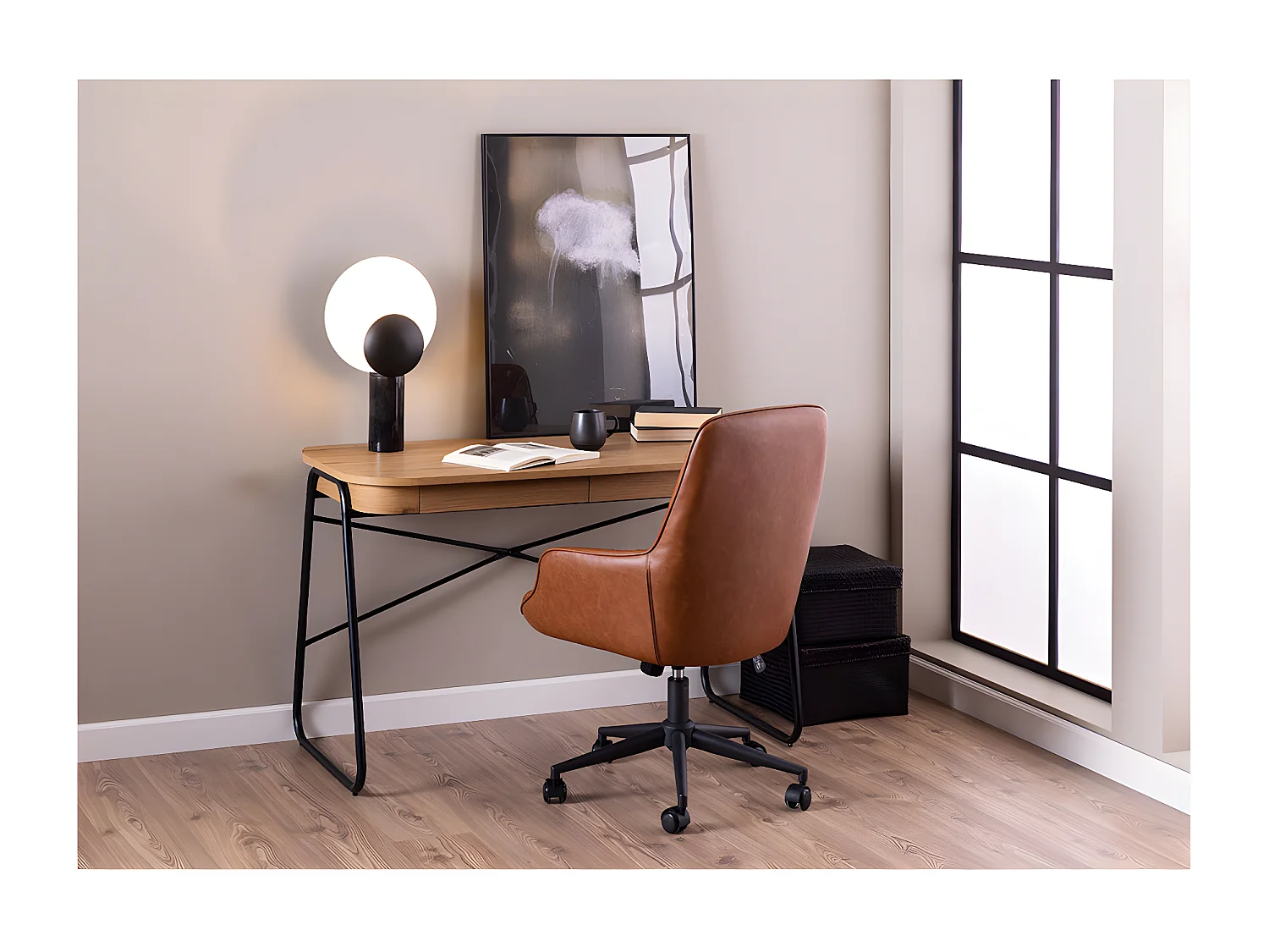 Blueton bureau 2 tiroirs naturel.