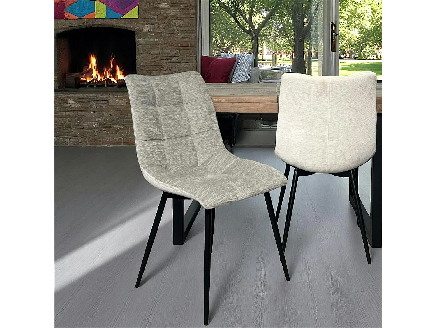 Chaise en velours gris clair motif damier (lot de 2) PALERME