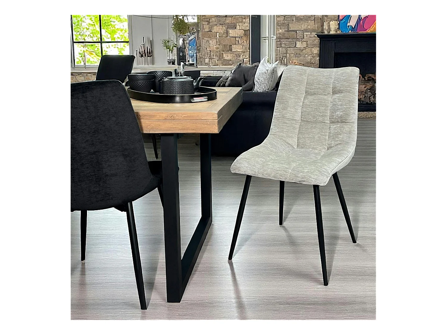 Chaise en velours gris clair motif damier (lot de 2) PALERME