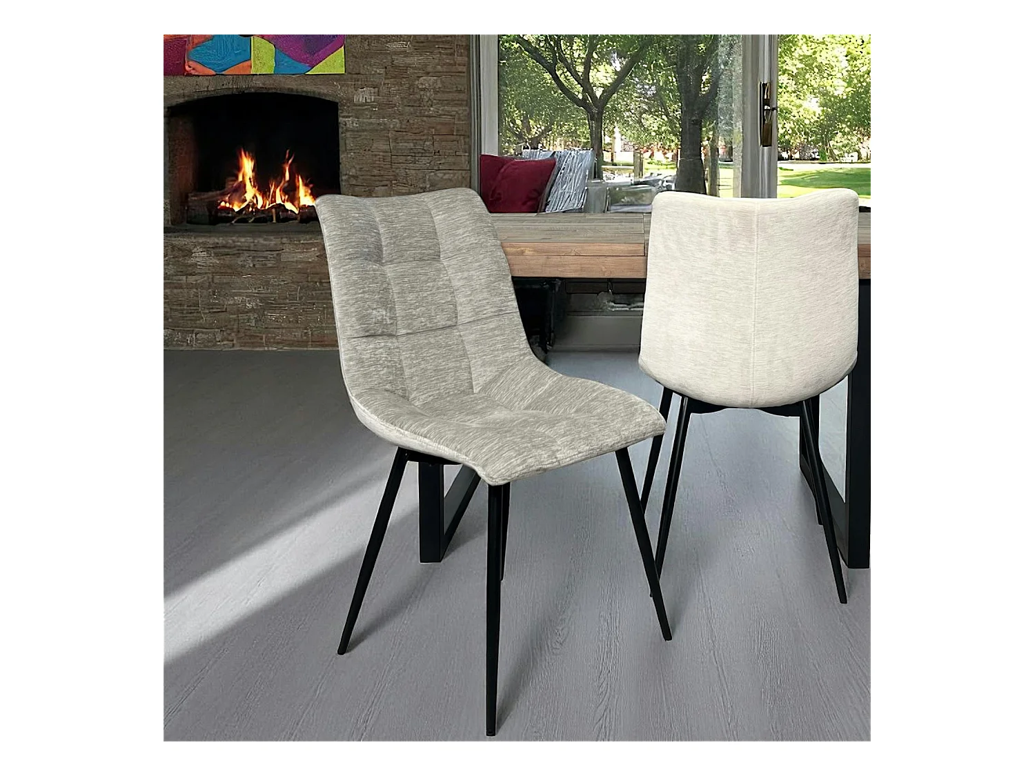 Chaise en velours gris clair motif damier (lot de 2) PALERME