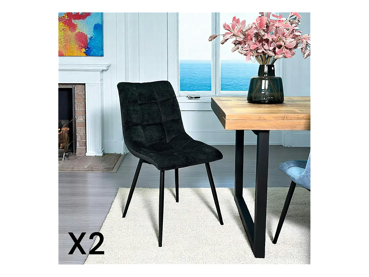 Chaise en velours noir motif damier (lot de 2) PALERME