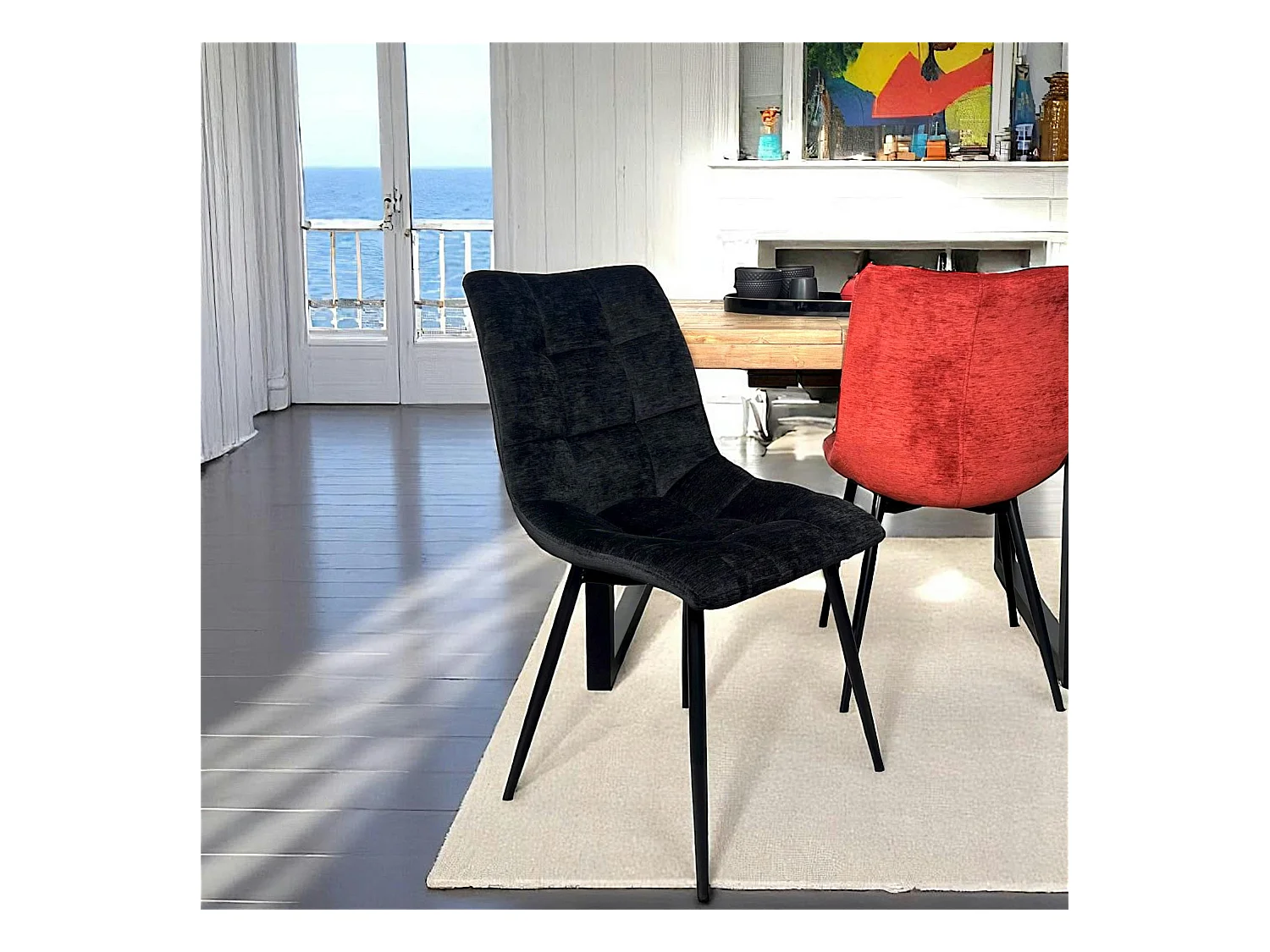 Chaise en velours noir motif damier (lot de 2) PALERME