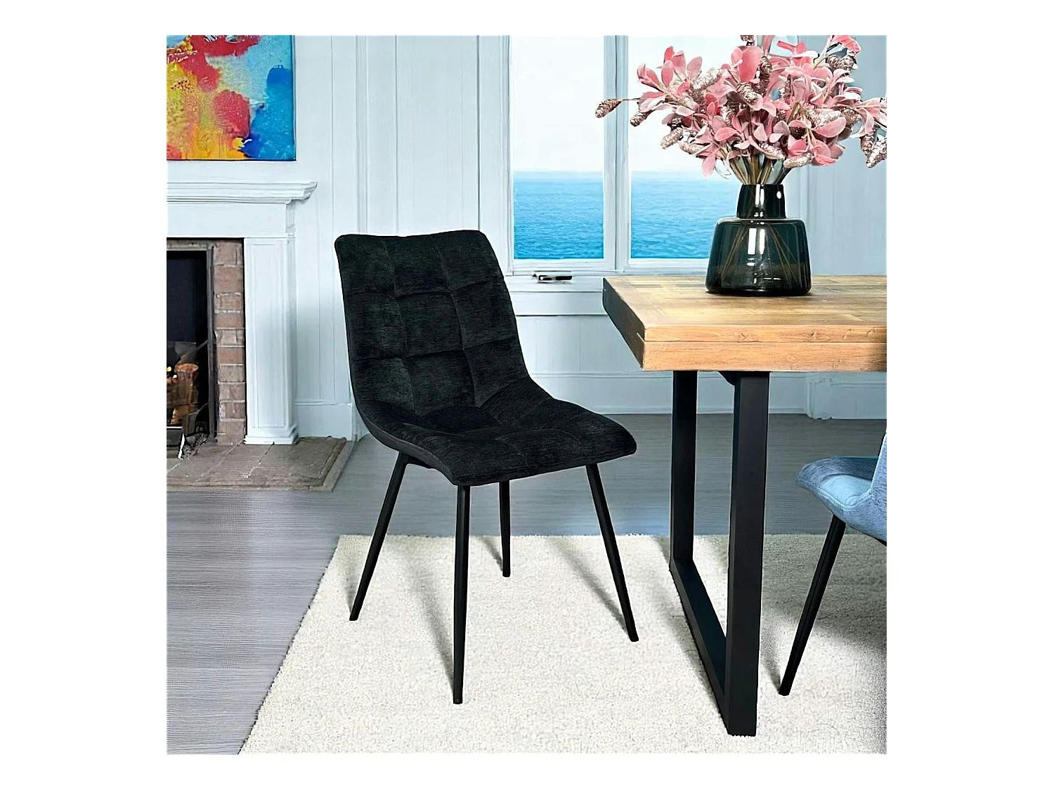 Chaise en velours noir motif damier (lot de 2) PALERME