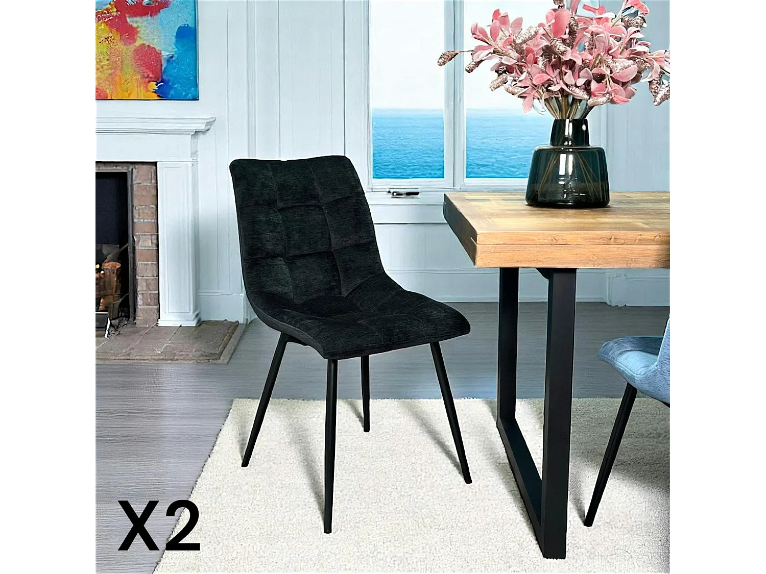 Chaise en velours noir motif damier (lot de 2) PALERME