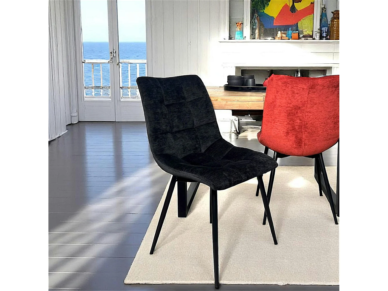 Chaise en velours noir motif damier (lot de 2) PALERME