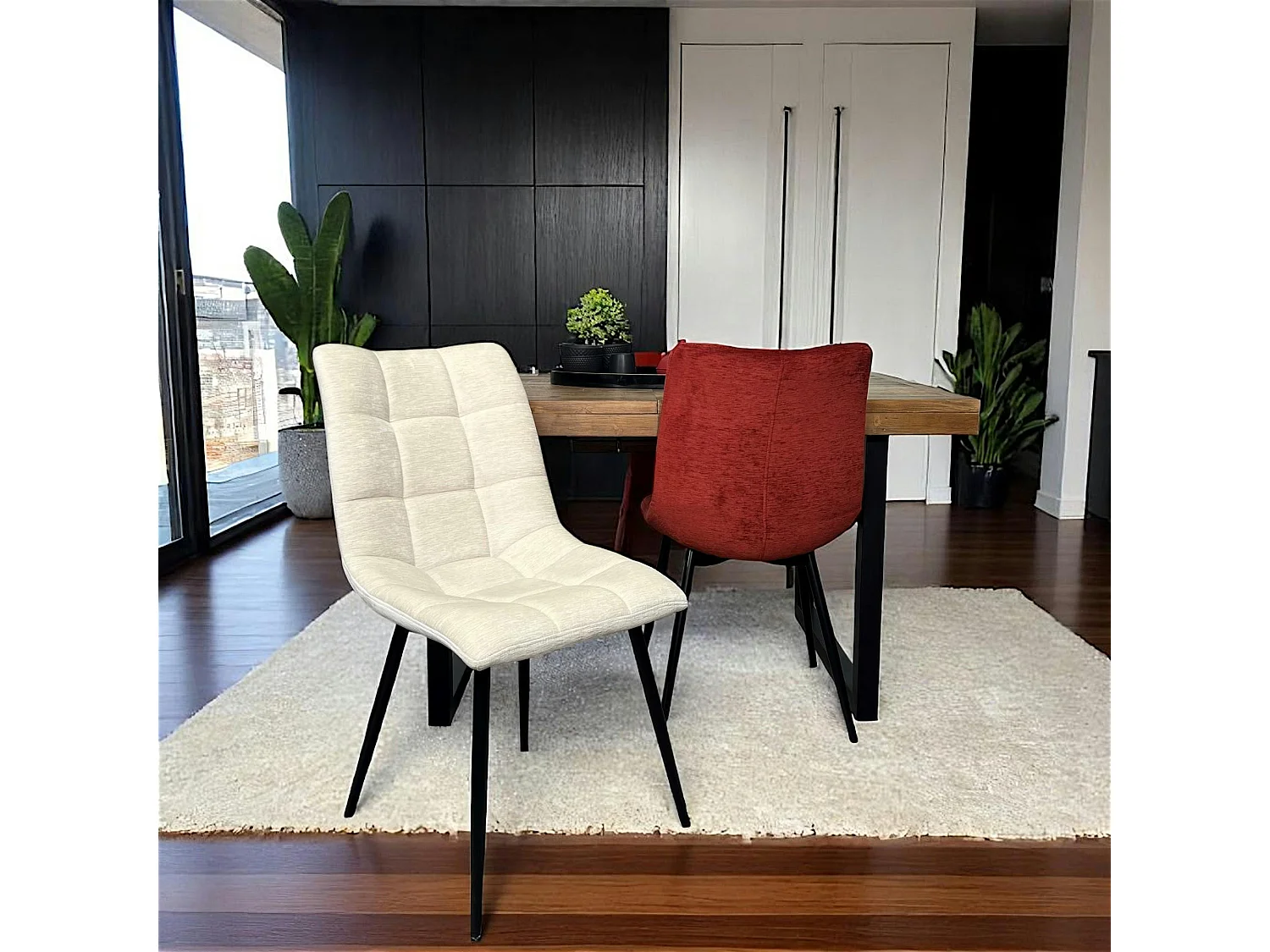 Chaise en velours écru motif damier (lot de 2) PALERME